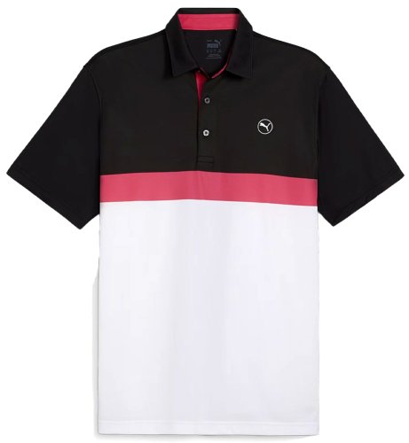 PUMA Pure Colour Block Golf Polo Shirt - White Glow/Puma Black