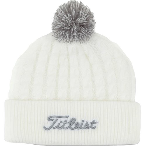 Titleist Cable Knit Pom Pom Golf Beanie - White/Grey